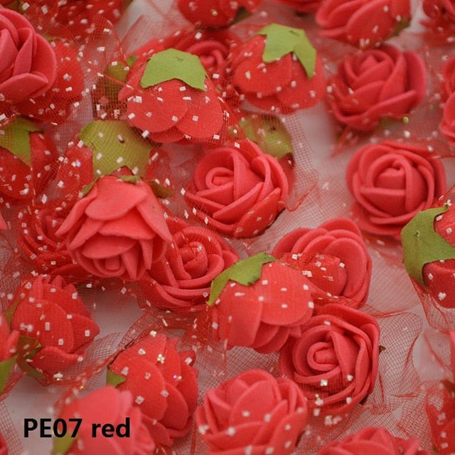50/100 pcs 2cm Mini PE Foam Flower Fake Artificial Rose For DIY Handmade Wedding Party Decor Scrapbooking Crafts Gift Box  8Z