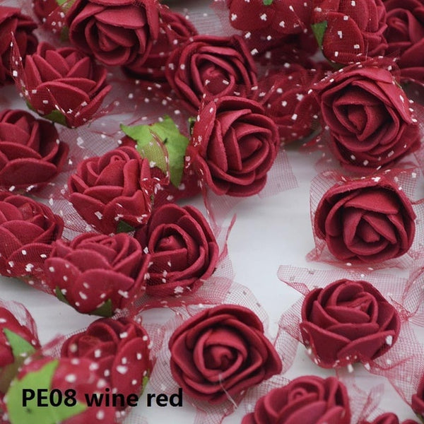 50/100 pcs 2cm Mini PE Foam Flower Fake Artificial Rose For DIY Handmade Wedding Party Decor Scrapbooking Crafts Gift Box  8Z