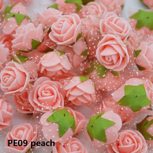 50/100 pcs 2cm Mini PE Foam Flower Fake Artificial Rose For DIY Handmade Wedding Party Decor Scrapbooking Crafts Gift Box  8Z