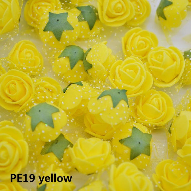 50/100 pcs 2cm Mini PE Foam Flower Fake Artificial Rose For DIY Handmade Wedding Party Decor Scrapbooking Crafts Gift Box  8Z