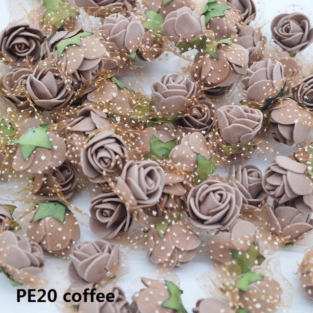 50/100 pcs 2cm Mini PE Foam Flower Fake Artificial Rose For DIY Handmade Wedding Party Decor Scrapbooking Crafts Gift Box  8Z