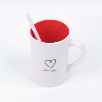 Simple couple inner color love coffee mug Christmas drinkware mug Valentine 's Day creative ceramic mugs with spoon