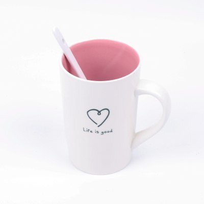 Simple couple inner color love coffee mug Christmas drinkware mug Valentine 's Day creative ceramic mugs with spoon