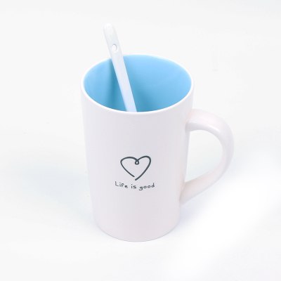 Simple couple inner color love coffee mug Christmas drinkware mug Valentine 's Day creative ceramic mugs with spoon