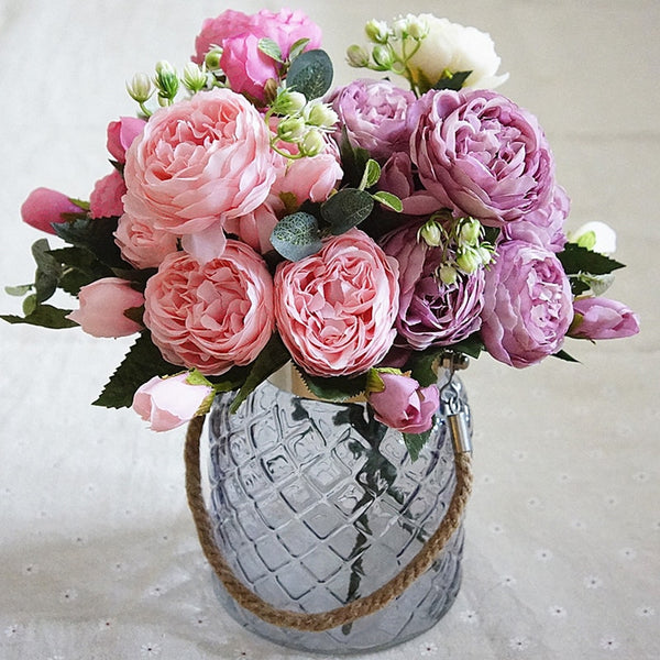 2018 Beautiful Rose Peony Artificial Silk Flowers Small bouquet flores Home Party Spring Wedding Decoration Mariage Fake Flower