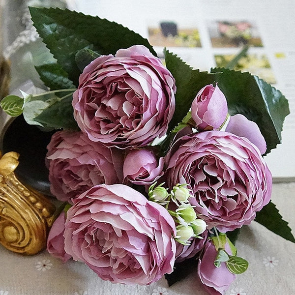 2018 Beautiful Rose Peony Artificial Silk Flowers Small bouquet flores Home Party Spring Wedding Decoration Mariage Fake Flower