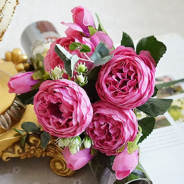 2018 Beautiful Rose Peony Artificial Silk Flowers Small bouquet flores Home Party Spring Wedding Decoration Mariage Fake Flower