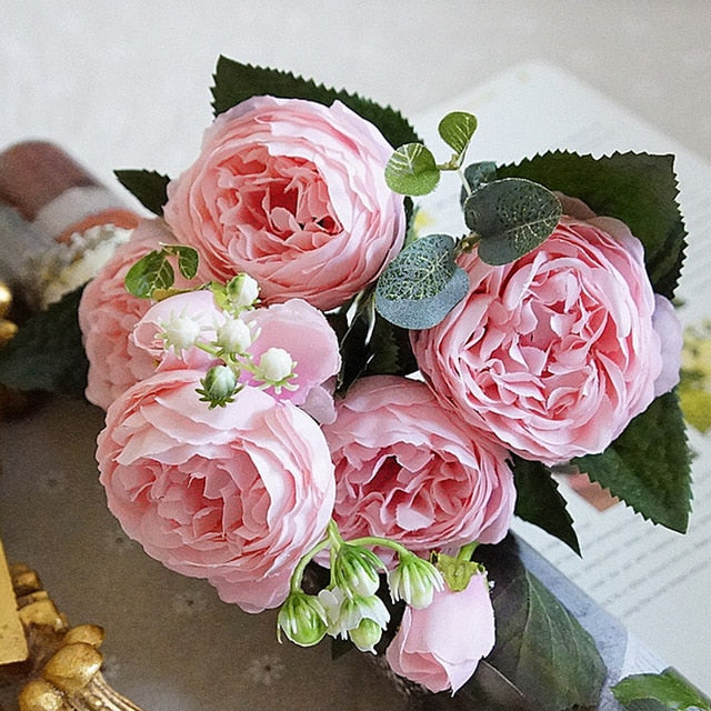 2018 Beautiful Rose Peony Artificial Silk Flowers Small bouquet flores Home Party Spring Wedding Decoration Mariage Fake Flower