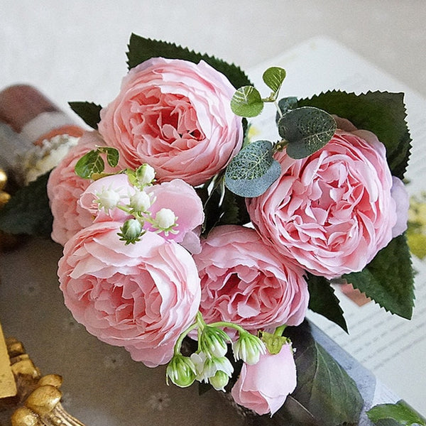 2018 Beautiful Rose Peony Artificial Silk Flowers Small bouquet flores Home Party Spring Wedding Decoration Mariage Fake Flower