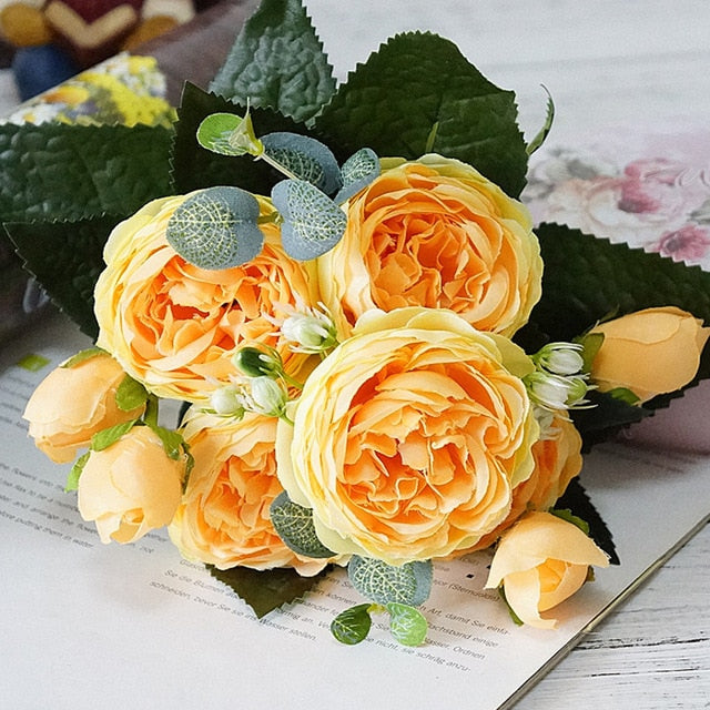 2018 Beautiful Rose Peony Artificial Silk Flowers Small bouquet flores Home Party Spring Wedding Decoration Mariage Fake Flower