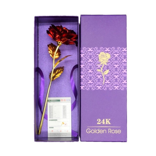 24k Gold Plated Rose With Love Holder Box Gift Valentine's Day Mother's Day Gift Flower Gold Dipped Rose US Drop ship