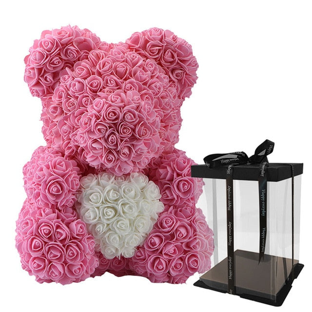 2018 Hot Sale 40cm Bear of Roses Artificial Flowers Home Wedding Festival DIY Cheap Wedding Decoration Gift Box Wreath Crafts