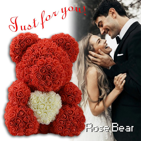 2018 DropShipping 40cm with Heart Big Red Teddi Bear Rose Flower Artificial Decoration Christmas Gifts for Women Valentines Gift