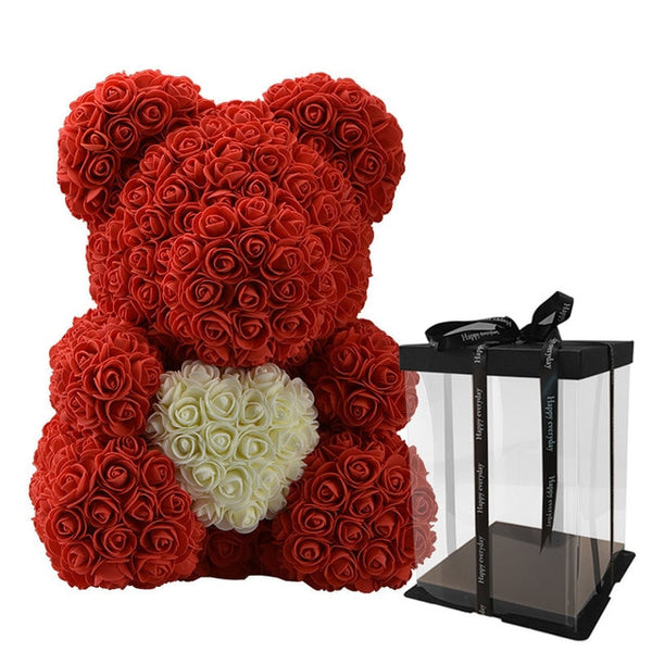 2018 DropShipping 40cm with Heart Big Red Teddi Bear Rose Flower Artificial Decoration Christmas Gifts for Women Valentines Gift
