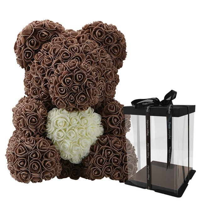 2018 DropShipping 40cm with Heart Big Red Teddi Bear Rose Flower Artificial Decoration Christmas Gifts for Women Valentines Gift