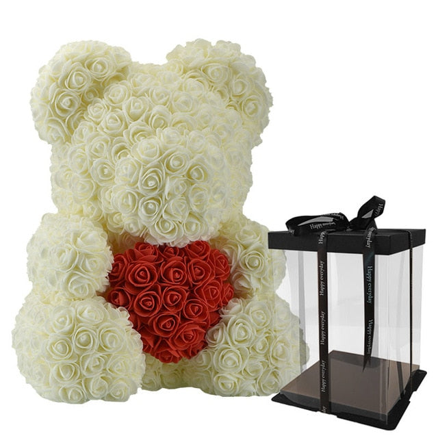 2018 DropShipping 40cm with Heart Big Red Teddi Bear Rose Flower Artificial Decoration Christmas Gifts for Women Valentines Gift