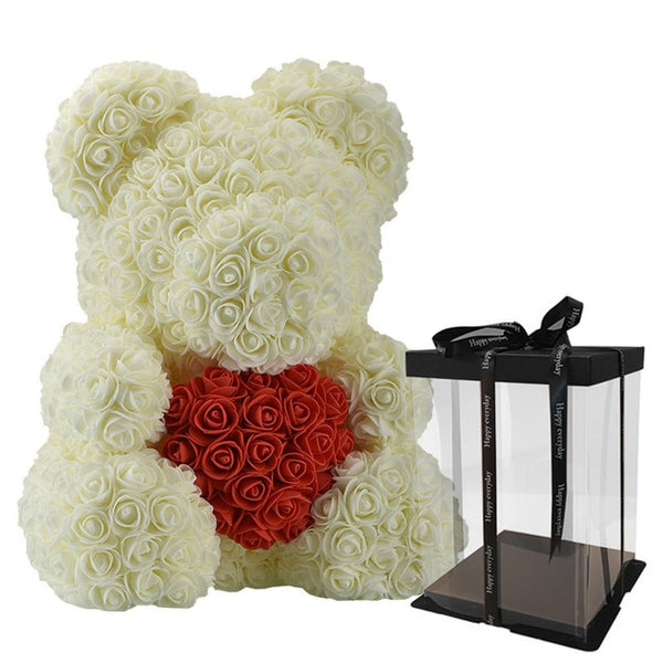 2018 DropShipping 40cm with Heart Big Red Teddi Bear Rose Flower Artificial Decoration Christmas Gifts for Women Valentines Gift