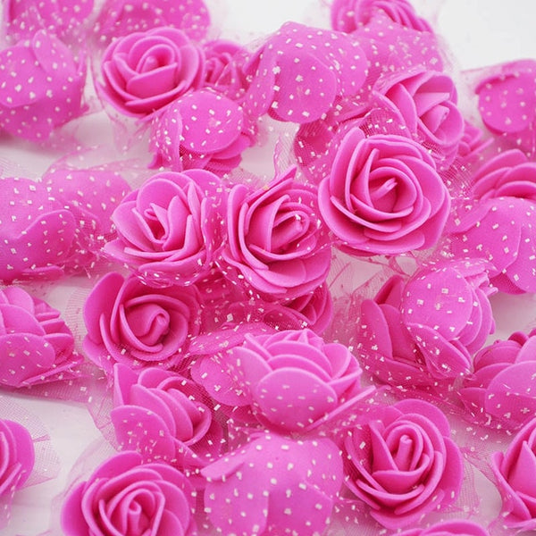 50Pcs/lot 3.5cm Mini PE Foam Rose Heads Artificial Silk Flowers For Home Garden DIY Pompom Wreaths Wedding Decor Supplies