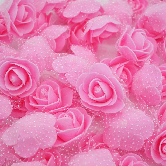50Pcs/lot 3.5cm Mini PE Foam Rose Heads Artificial Silk Flowers For Home Garden DIY Pompom Wreaths Wedding Decor Supplies