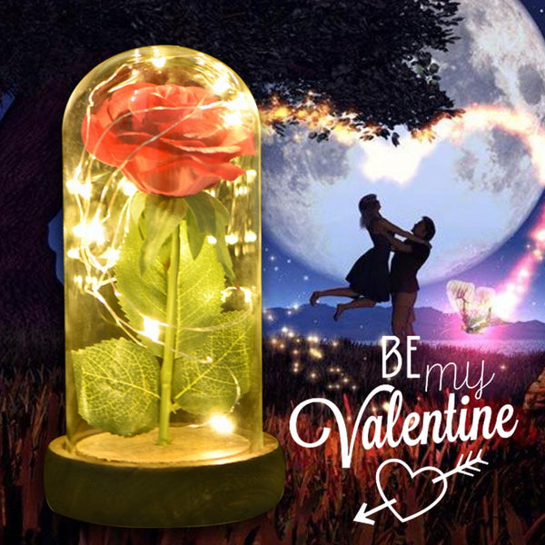 The Beast Red Artificial Flower Eternal Rose with LED Light Creative Gifts For Birthday Valentine's Christmas Home Decoration