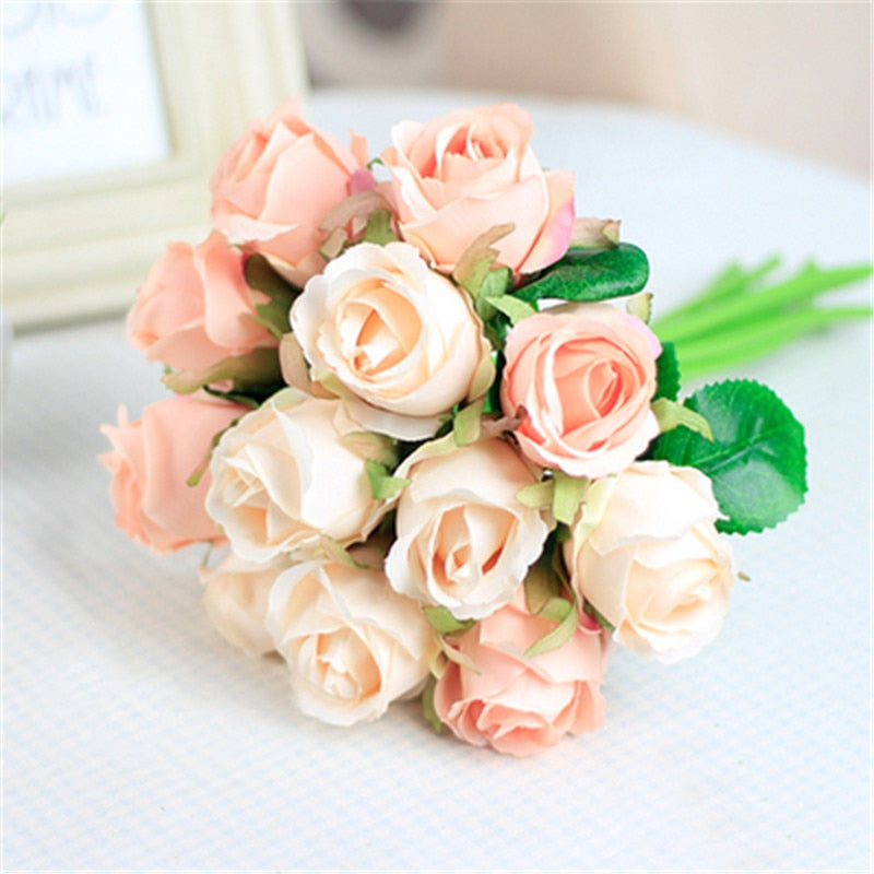 7/8/9/12pcs/lot Artificial Rose Flowers Wedding bouquet New Year Pink Royal Rose Silk flower Home Decoration Wedding Party Decor
