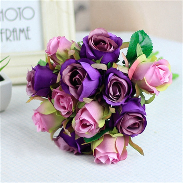 7/8/9/12pcs/lot Artificial Rose Flowers Wedding bouquet New Year Pink Royal Rose Silk flower Home Decoration Wedding Party Decor