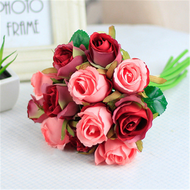 7/8/9/12pcs/lot Artificial Rose Flowers Wedding bouquet New Year Pink Royal Rose Silk flower Home Decoration Wedding Party Decor