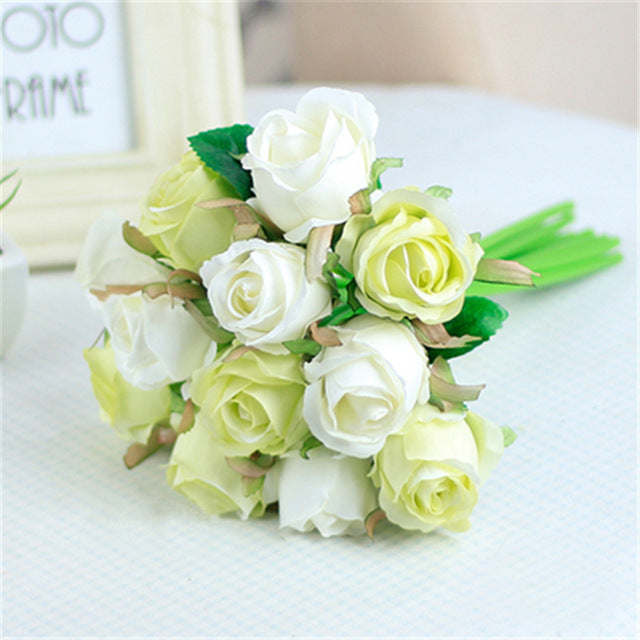 7/8/9/12pcs/lot Artificial Rose Flowers Wedding bouquet New Year Pink Royal Rose Silk flower Home Decoration Wedding Party Decor