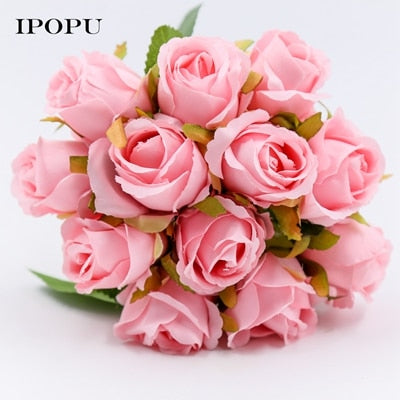 7/8/9/12pcs/lot Artificial Rose Flowers Wedding bouquet New Year Pink Royal Rose Silk flower Home Decoration Wedding Party Decor