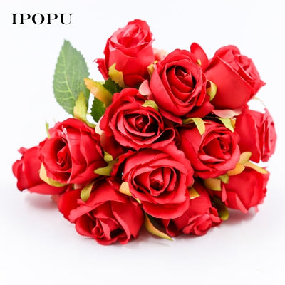 7/8/9/12pcs/lot Artificial Rose Flowers Wedding bouquet New Year Pink Royal Rose Silk flower Home Decoration Wedding Party Decor