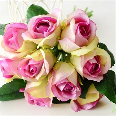 7/8/9/12pcs/lot Artificial Rose Flowers Wedding bouquet New Year Pink Royal Rose Silk flower Home Decoration Wedding Party Decor