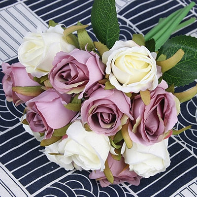 7/8/9/12pcs/lot Artificial Rose Flowers Wedding bouquet New Year Pink Royal Rose Silk flower Home Decoration Wedding Party Decor