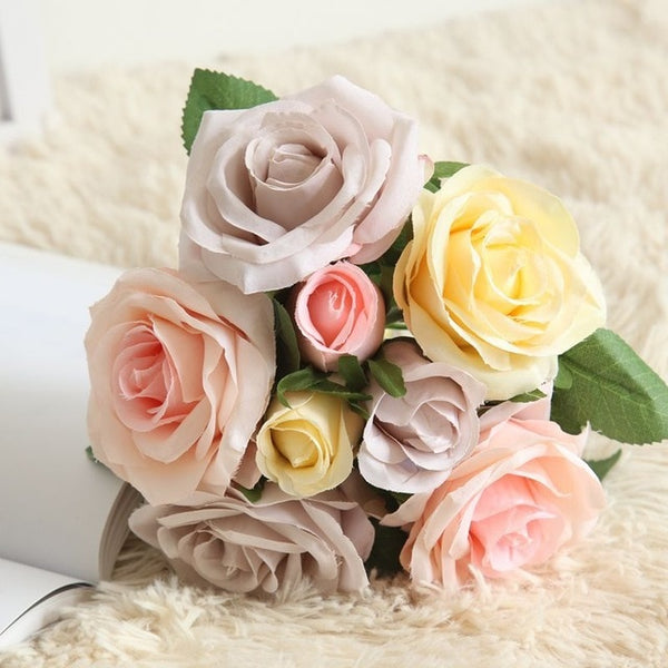7/8/9/12pcs/lot Artificial Rose Flowers Wedding bouquet New Year Pink Royal Rose Silk flower Home Decoration Wedding Party Decor
