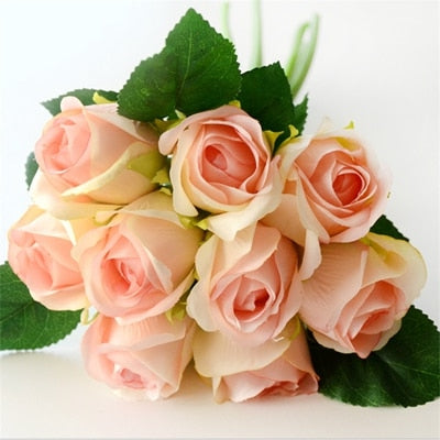 7/8/9/12pcs/lot Artificial Rose Flowers Wedding bouquet New Year Pink Royal Rose Silk flower Home Decoration Wedding Party Decor