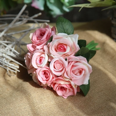 7/8/9/12pcs/lot Artificial Rose Flowers Wedding bouquet New Year Pink Royal Rose Silk flower Home Decoration Wedding Party Decor