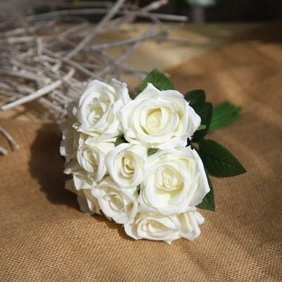 7/8/9/12pcs/lot Artificial Rose Flowers Wedding bouquet New Year Pink Royal Rose Silk flower Home Decoration Wedding Party Decor