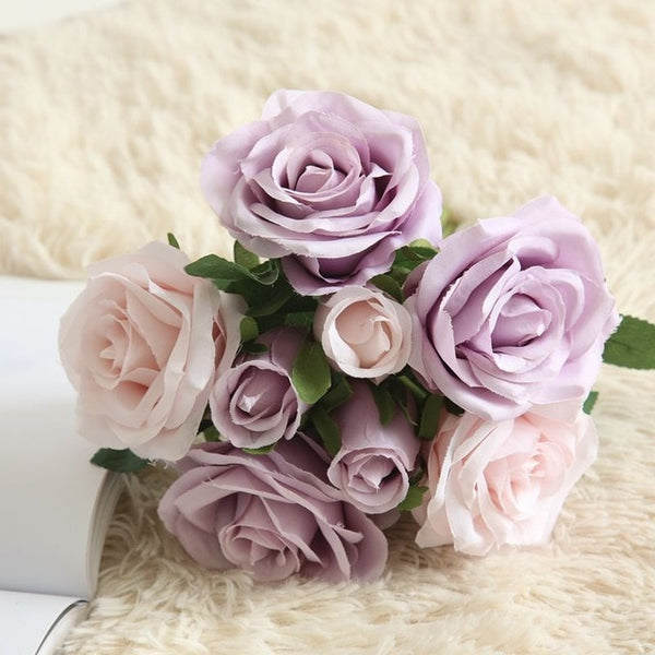 7/8/9/12pcs/lot Artificial Rose Flowers Wedding bouquet New Year Pink Royal Rose Silk flower Home Decoration Wedding Party Decor