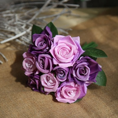 7/8/9/12pcs/lot Artificial Rose Flowers Wedding bouquet New Year Pink Royal Rose Silk flower Home Decoration Wedding Party Decor