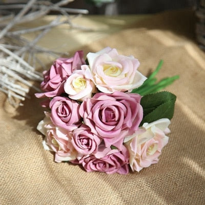 7/8/9/12pcs/lot Artificial Rose Flowers Wedding bouquet New Year Pink Royal Rose Silk flower Home Decoration Wedding Party Decor