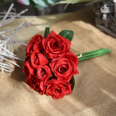 7/8/9/12pcs/lot Artificial Rose Flowers Wedding bouquet New Year Pink Royal Rose Silk flower Home Decoration Wedding Party Decor