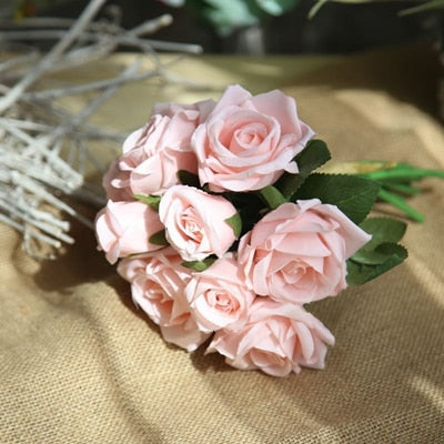 7/8/9/12pcs/lot Artificial Rose Flowers Wedding bouquet New Year Pink Royal Rose Silk flower Home Decoration Wedding Party Decor