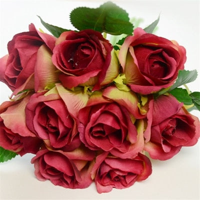 7/8/9/12pcs/lot Artificial Rose Flowers Wedding bouquet New Year Pink Royal Rose Silk flower Home Decoration Wedding Party Decor