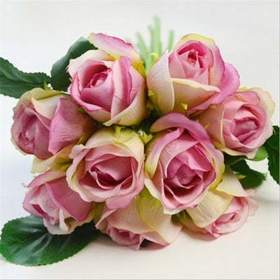 7/8/9/12pcs/lot Artificial Rose Flowers Wedding bouquet New Year Pink Royal Rose Silk flower Home Decoration Wedding Party Decor