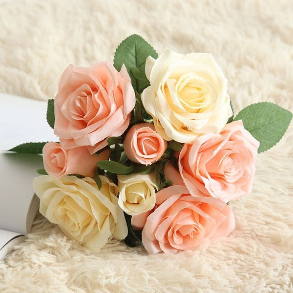 7/8/9/12pcs/lot Artificial Rose Flowers Wedding bouquet New Year Pink Royal Rose Silk flower Home Decoration Wedding Party Decor