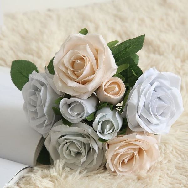 7/8/9/12pcs/lot Artificial Rose Flowers Wedding bouquet New Year Pink Royal Rose Silk flower Home Decoration Wedding Party Decor