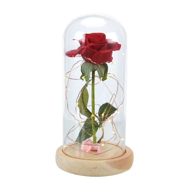 The Beast Red Artificial Flower Eternal Rose with LED Light Creative Gifts For Birthday Valentine's Christmas Home Decoration
