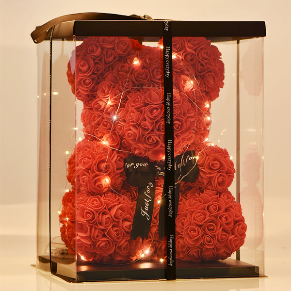 2019 Creative 40cm Rose Bear Red Pink Wedding Eternal Flower With Ribbon Decoration Gift For Valentine's Day New Year
