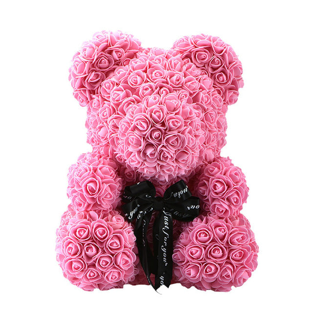 2019 Creative 40cm Rose Bear Red Pink Wedding Eternal Flower With Ribbon Decoration Gift For Valentine's Day New Year
