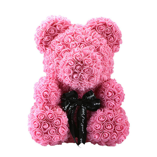 2019 Creative 40cm Rose Bear Red Pink Wedding Eternal Flower With Ribbon Decoration Gift For Valentine's Day New Year