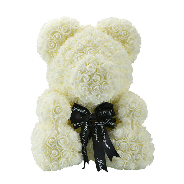 2019 Creative 40cm Rose Bear Red Pink Wedding Eternal Flower With Ribbon Decoration Gift For Valentine's Day New Year